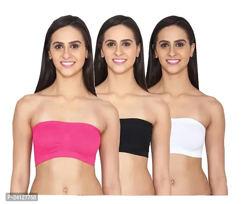 Women's Tube Bra, Non Padded (Fit Best Size 28 to 36B) Colors (White,Black,Rani) Size: 28 (Combo of 3)
