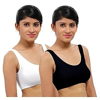 Women's Air Bra, Sports Bra, Stretchable Non-Padded  Non-Wired Seamless Bra, Free Size (Fits Best - Size 28 to 38) Black n White-thumb1