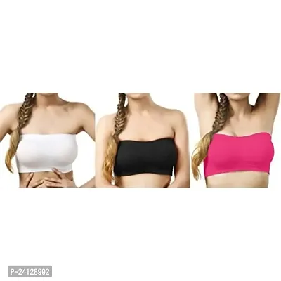 Women's Tube Bra, Multicolor Wirefree, Strapless, Non Padded (Fit Best Size 28B to 36B) Black,GAJARI,White (Combo of 3)-thumb0