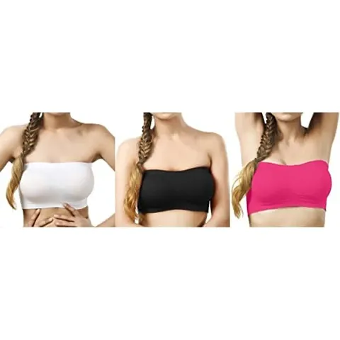 Women's Tube Bra, Wirefree, Strapless, Non Padded (Fit Best Size 28 B to 36B) Colors (White,Black,Rani) Size: 34 (Combo of 3)