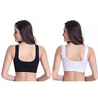 Women's Air Bra, Sports Bra, Stretchable Non-Padded  Non-Wired Seamless Bra, Free Size (Fits Best - Size 28 to 38) Black n White-thumb2