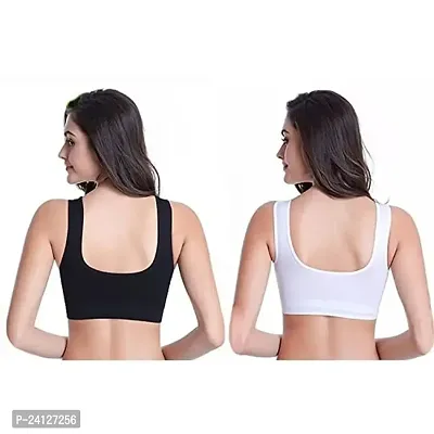 Women's Air Bra, Sports Bra, Stretchable Non-Padded  Non-Wired Seamless Bra, Free Size (Fits Best - Size 28 to 38) Black n White-thumb3