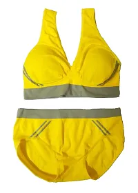 Beauty Plus Women's New Sports Seamless Set Bra Push Up Padded Running Arm Thin Tank Vest Tops Sexy Set Underwear Bikini Set Suit Lemon Yellow (Pack of 1) Size: 32-thumb3