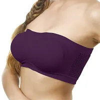 Women's Tube Bra, Multicolor Wirefree, Strapless, Non Padded (Fit Best Size 28B to 36B) Colors (Dark Purple,Peach,Pink) Size: 28 B (Combo of 3)-thumb1