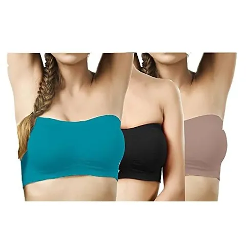Beauty Plus Womens Spandex Strapless Non-Padded Tube Bra Wire-Free (Combo of 3)