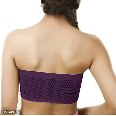 Women's Tube Bra, Multicolor Wirefree, Strapless, Non Padded (Fit Best Size 28B to 36B) Colors (Dark Purple,Peach,Pink) Size: 28 B (Combo of 3)-thumb3