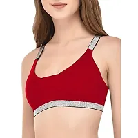 Beauty Plus Women Cross Back Sports Bra Yoga Fitness Bra Padded Push Up Workout Top Mesh Back Cross Band Detail High Impact Function Sport Vest Sportswear Underwear (Pack of 1) (Size:36-B) Red-thumb2