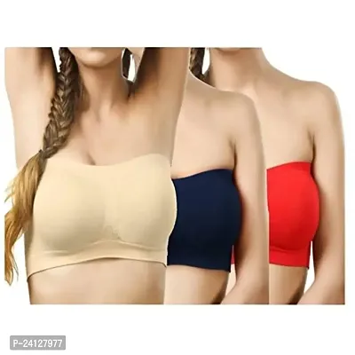 Beauty Plus Women's Cotton Non Padded Non-Wired Bandeau Bra (Pack of 3) (Bhar4521_Black, Red  Skin_Free Size)-thumb0