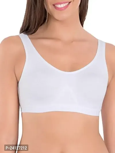 Women's Air Bra, Sports Bra, Stretchable Non-Padded  Non-Wired Seamless Bra, Free Size (Fits Best - Size 28 to 38) White N Skin-thumb0