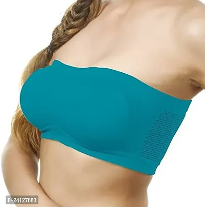 Women's Tube Bra, Multicolor Wirefree, Strapless, Non Padded (Fit Best Size 28B to 36B) Colors (Black,SEA Green Light Brown) Size: 30B (Combo of 3)-thumb2