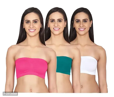 Women's Tube Bra, Multicolor Wirefree, Strapless, Non Padded (Fit Best Size 28 to 36B ) Colors (White,Gajari,Sea Green) Size: 32 (Combo of 3)