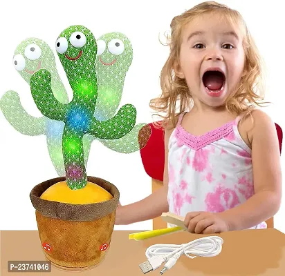 Dancing Cactus Talking Plush Toy With Singing  Recording Function - Repeat What You Say - Pack Of 1, Rechargeable Cable Included-thumb0
