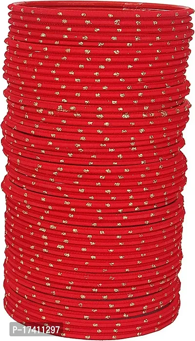 GoVika Non-Precious Metal Base Metal with Jari Boond Dots Pattern Glossy Finished Bangle Set For Women and Girls (Red, 2.6)-thumb0