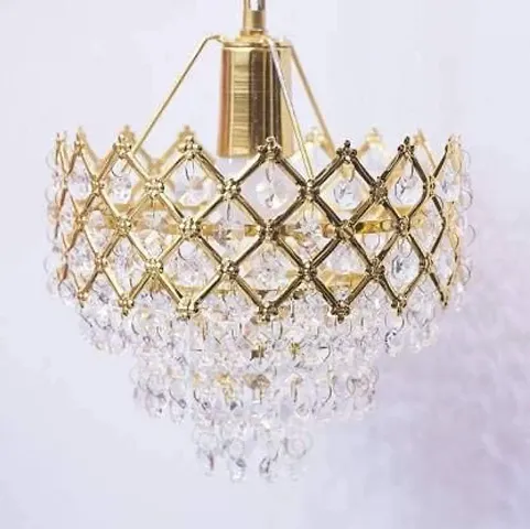 GoVika Ceiling Crystal Jhoomer 160mm Hanging Light, Round, Gold Light Chandelier/Pendant Night Light lamp with Golden Finish for Home, Office, Lobby, Dining Room, Bedroom,Hall etc (Bulb NOT Included)