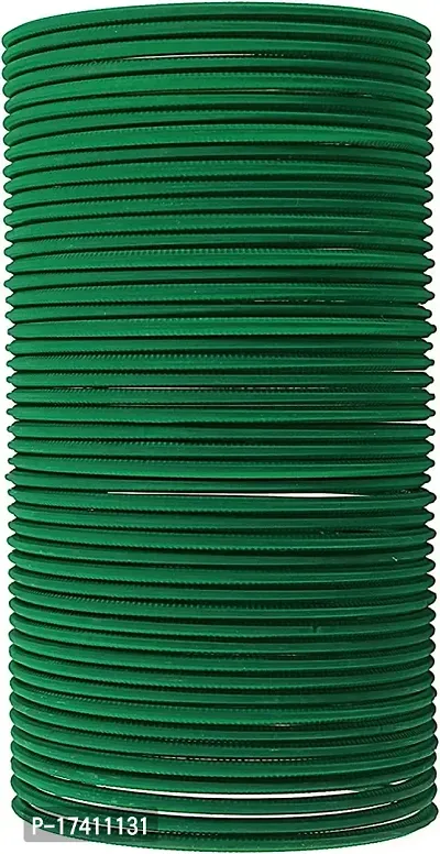 GoVika Non-Precious Beautiful and Elegant Base Metal and Zig Zag Pattern Matte Finished Traditional Bangle Set For Women and Girls (Pack of 48 Bangles) (Green, 2.4)