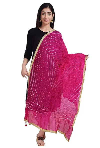 RAKESH Art Silk Embellished Women's Bandhani Bandhej Jaipuri Rajasthani Dupatta & Chunni(Full Size) (Pink)