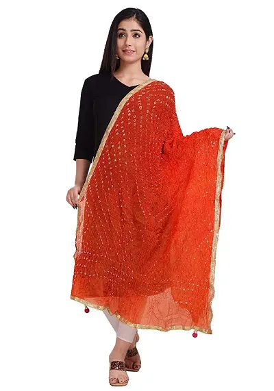 RAKESH Art Silk Embellished Women's Bandhani Bandhej Jaipuri Rajasthani Dupatta & Chunni(Full Size) (Orange)