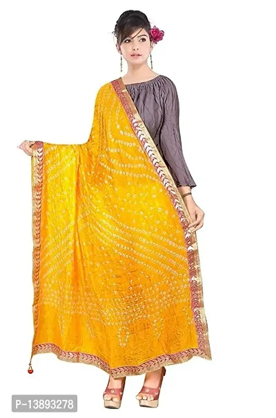 Jaipuri Bandhej Printed Heavy Silk Dupatta with Gota lace and latkan-thumb2