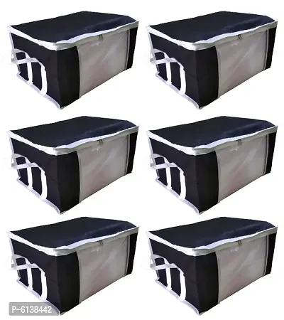 Non Woven Fabric Large Size Black  Storage Bag / Saree Cover/ Clothes Organiser For Wardrobe Set with Transparent Window (Pack of 6)-thumb0