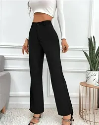 Elegant Black Lycra Solid Trousers For Women-thumb1