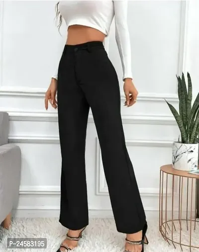 Elegant Black Lycra Solid Trousers For Women-thumb2