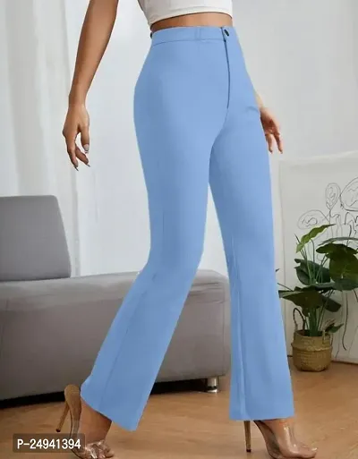 Women Blue Viscose Solid Trouser
