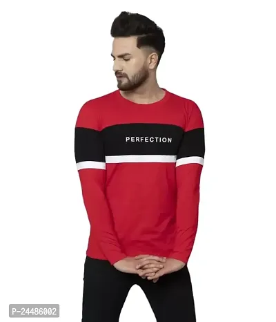 SHOPHOLIC | Cotton Blend Classic FIT | Long Sleeve Round Neck | T-Shirt for Men  BOY (X-Large, Red)