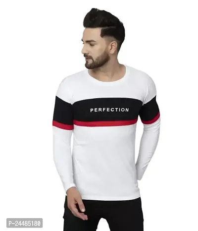 SHOPHOLIC | Cotton Blend Classic FIT | Long Sleeve Round Neck | T-Shirt for Men  BOY (X-Large, White)