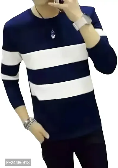 SHOPHOLIC Cotton Blend Long Sleeve Round Neck | T-Shirt for Men  BOY (X-Large, Blue)