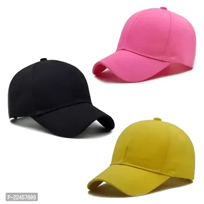 Plain Baseball Sport Cap Baseball Head Hat Stylish All Sports Caps with Adjustable Strap For Man And Women ( Pack Of 3 )-thumb0