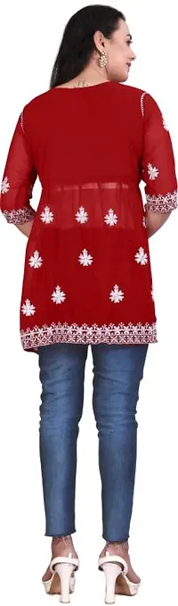 Attractive Maroon Embroidered Georgette Kurta For Women-thumb1
