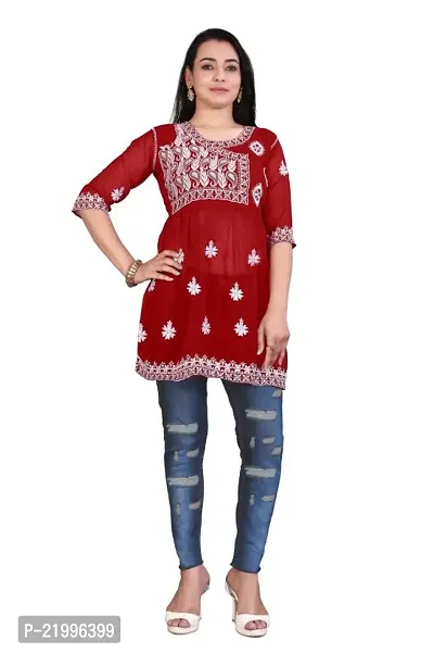 Attractive Maroon Embroidered Georgette Kurta For Women-thumb0