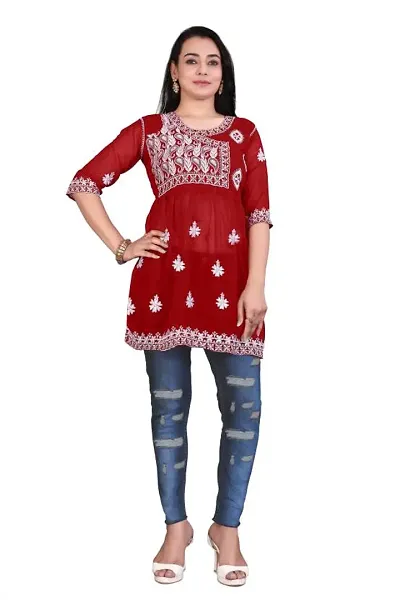 Attractive Maroon Embroidered Georgette Kurta For Women