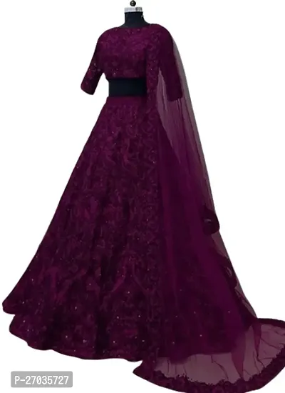 Stylish Magenta Net Embroidered Lehenga Choli Set For Women-thumb0