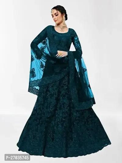 Stylish Blue Net Embroidered Lehenga Choli Set For Women