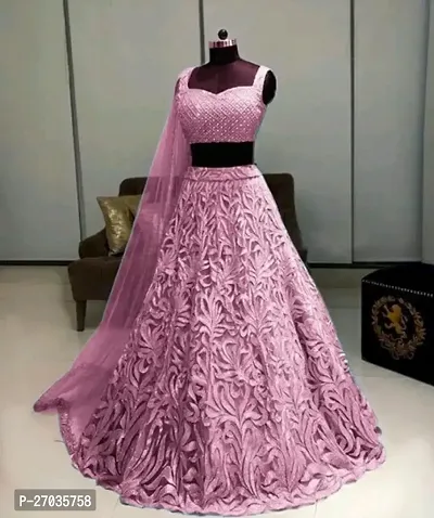 Stylish Pink Net Embroidered Lehenga Choli Set For Women