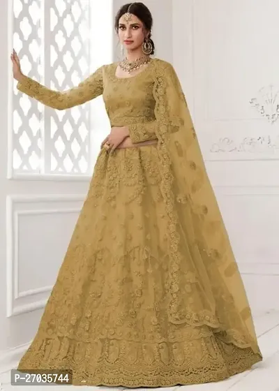 Stylish Mustard Net Embroidered Lehenga Choli Set For Women-thumb0