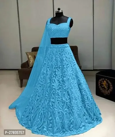 Stylish Blue Net Embroidered Lehenga Choli Set For Women-thumb0