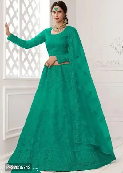 Stylish Green Net Embroidered Lehenga Choli Set For Women-thumb0