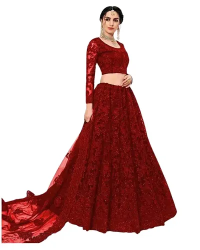 Net Embroidered Semi Stitched Lehenga Choli Dupatta Set