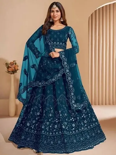 Stylish Net Embroidered Lehenga Choli Set For Women