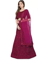 Women's Regular Fit  Net Embroidered Lehenga Choli  Dupatta Set-thumb1