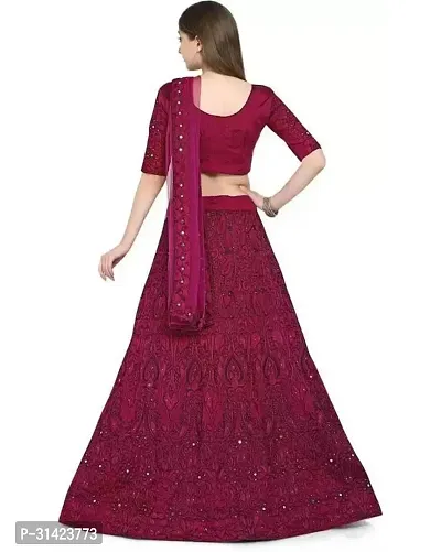 Women's Regular Fit  Net Embroidered Lehenga Choli  Dupatta Set-thumb4