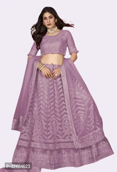 Women's Embroidered Net Ethnic wear Semi-stitched Lehenga Choli With Dupatta