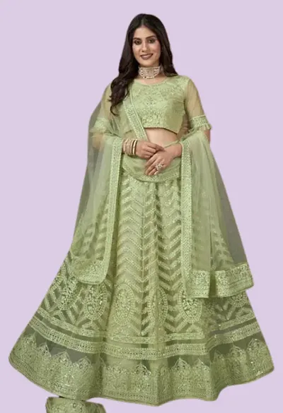 Stylish Net Embroidered Semi Stitched Lehenga Choli Set