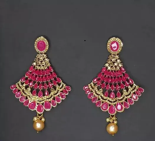 Stylish Pink Alloy  Jhumkas Earrings For Women