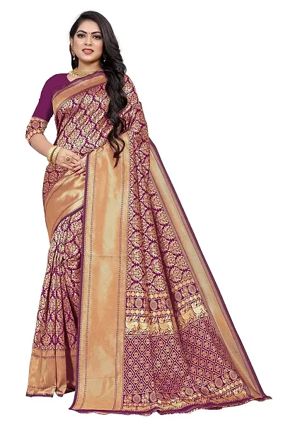 Stylish Silk Blend Saree With Blouse Piece For Women