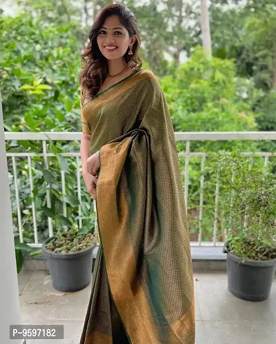 Smooth Kanjeevaram Pure Silk Zari Saree Traditional Women's Wedding Piece Bollywood Designer (GREEN-1)-thumb5