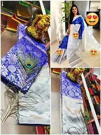 Milky Silk Saree/Sari Indian Pure Vintage Fabric Blouse Soft 100% Banarasi Wear | Ethnic Wear |Traditional Wedding Party Woven Sarees (Blue)-thumb3