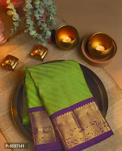 Classy Green Kanchipuram Silk Saree | Indian Ethnic Wear | Traditional Women's Wedding Piece Bollywood Designer-thumb4